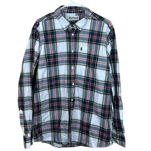 Barbour Mens Oscar Check Tartan Plaid Tailored Fit Shirt Button Down Size Large